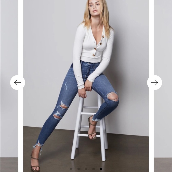 $175 Good American Good Waist Released Chew Jeans Size - High Rise Distressed - Picture 6 of 11
